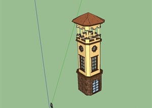 某西班牙风格详细塔楼设计SU(草图大师)模型
