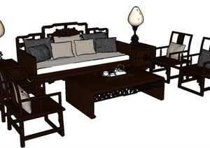 一套古典中式红木沙发SU(草图大师)精致设计模型