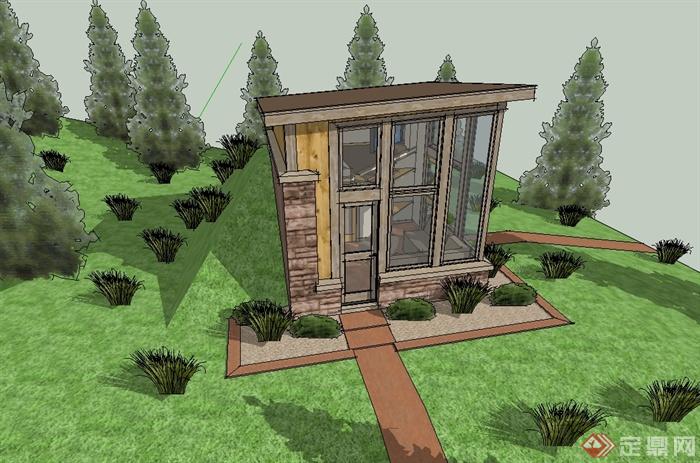 现代中式创意小屋住宅建筑设计su模型(3)