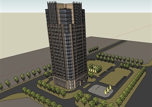 新古典风格高层详细办公大楼设计SU(草图大师)模型