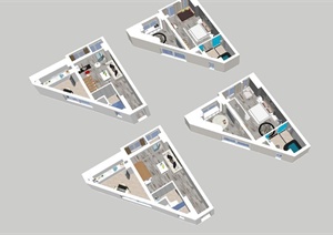 两套北欧风格跃式单身公寓室内装饰设计SU(草图大师)模型