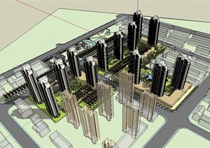现代住宅区建筑及景观规划设计SU(草图大师)模型