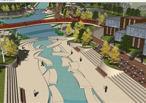 某现代风格滨江休闲商业公园景观规划设计SU(草图大师)模型