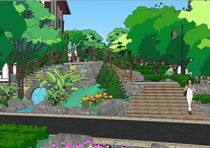 某精美东南亚风格居住小区景观规划设计SU(草图大师)模型含JPG图片