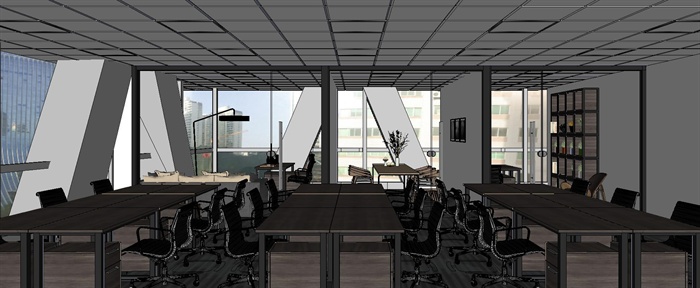 写字楼办公室装潢方案SU精致设计模型(2)
