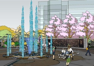 某现代风格中心广场景观规划设计SU(草图大师)模型