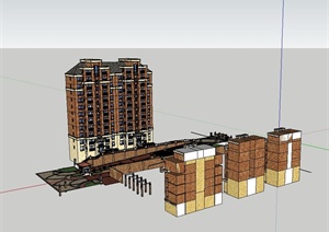 某欧式风格详细小区入口及住宅楼建筑设计SU(草图大师)模型