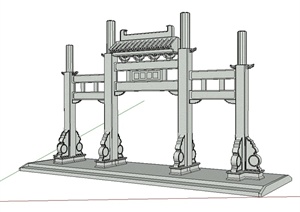 古典中式风格石头牌楼设计SU(草图大师)模型