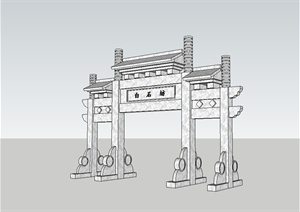 古典中式风格石牌坊设计SU(草图大师)模型