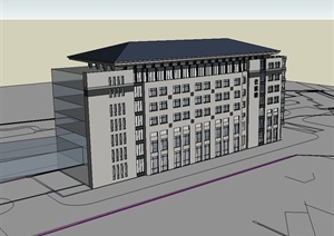 新中式风格简单的医院建筑楼设计SU(草图大师)模型