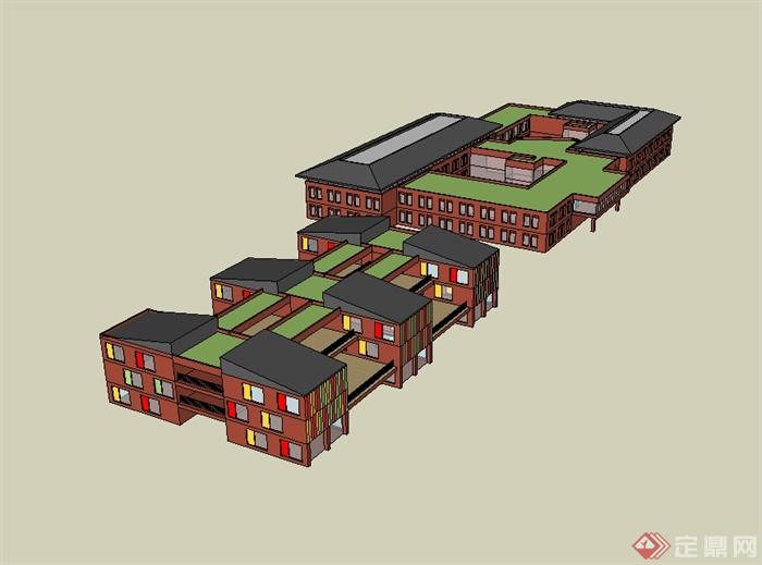 新中式风格办公建筑楼设计su模型(1)