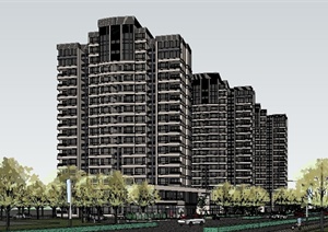现代高层住宅和沿街商业设计SU(草图大师)模型