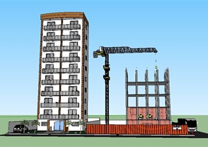 简约小高层公寓楼及正施工中建筑Su模型