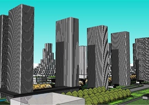 现代科技园中心建筑规划设计SU(草图大师)模型