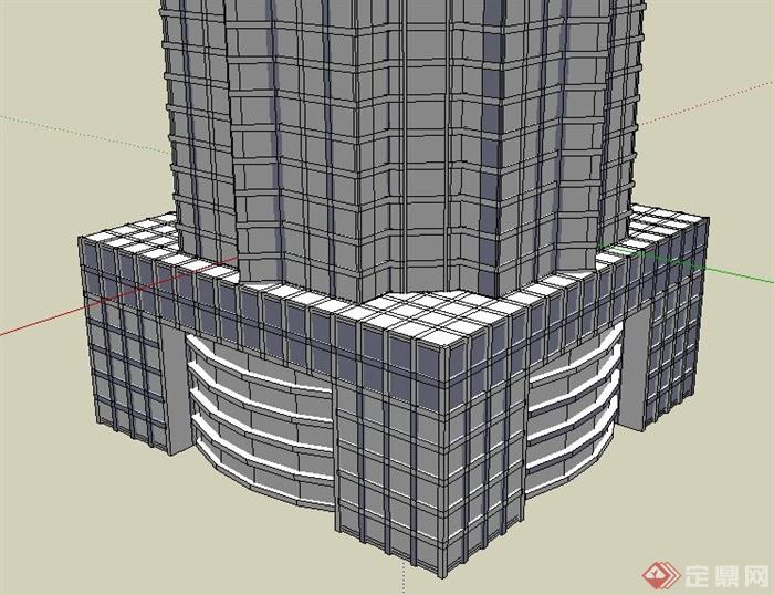 现代高层尖顶酒店建筑设计Su模型(2)