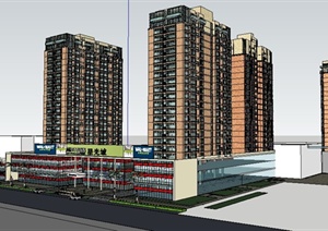 简约古典风格商业住宅建筑设计SU(草图大师)模型