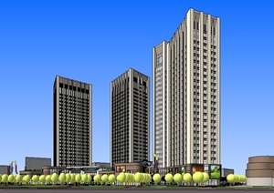 现代商场+高层办公综合体建筑设计SU(草图大师)模型