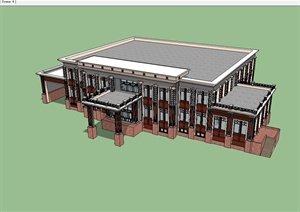 新古典风格单层会所建筑设计SU(草图大师)模型