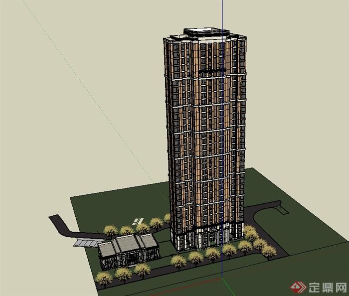 新古典风格高层住宅详细建筑设计su模型(3)