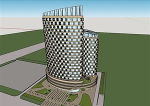 某现代风格弧形商业办公大楼综合体设计SU(草图大师)模型