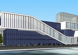 简约现代银行办公楼建筑SU(草图大师)模型