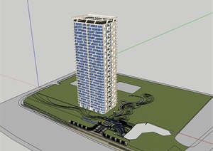 某现代风格住宅小区建筑及大门设计SU(草图大师)模型