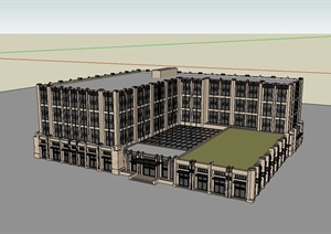新古典风格多层酒店宾馆建筑设计SU(草图大师)模型