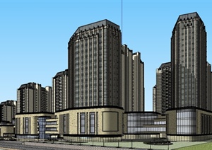 新古典风格商业住宅综合建筑设计SU(草图大师)模型