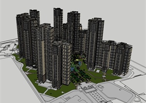 现代风格详细住宅小区建筑及景观设计SU(草图大师)模型