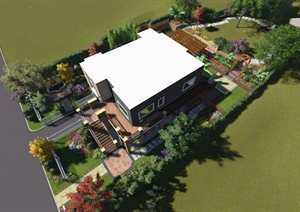某东南亚风格别墅庭院景观规划设计CAD施工图含JPG效果图