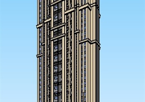 简约古典高层住宅楼建筑设计SU(草图大师)单体模型