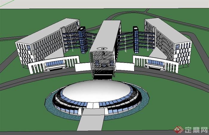 现代简约行政中心办公楼设计su模型(4)