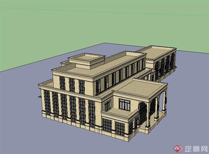 新古典风格多层商务会所建筑设计su模型(2)