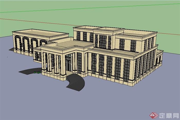 新古典风格多层商务会所建筑设计su模型(3)