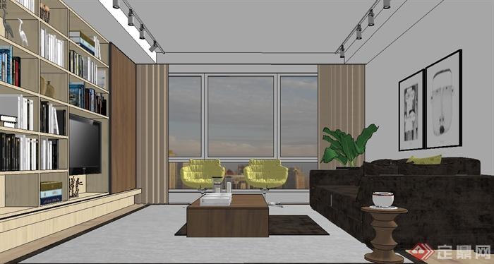 现代客厅室内空间设计su模型(3)