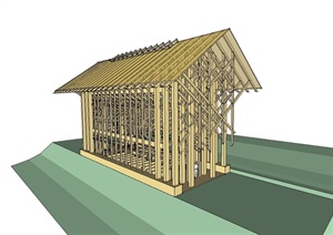 现代中式风格教堂框架结构设计SU(草图大师)模型