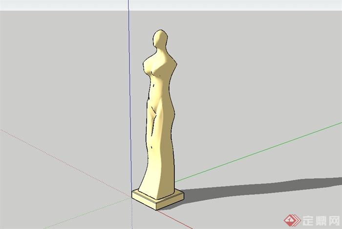 现代简单的抽象人物雕塑设计su模型(2)