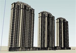 古典高层住宅带底商建筑设计SU(草图大师)模型