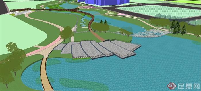 现代风格水坝水体景观设计su模型(2)