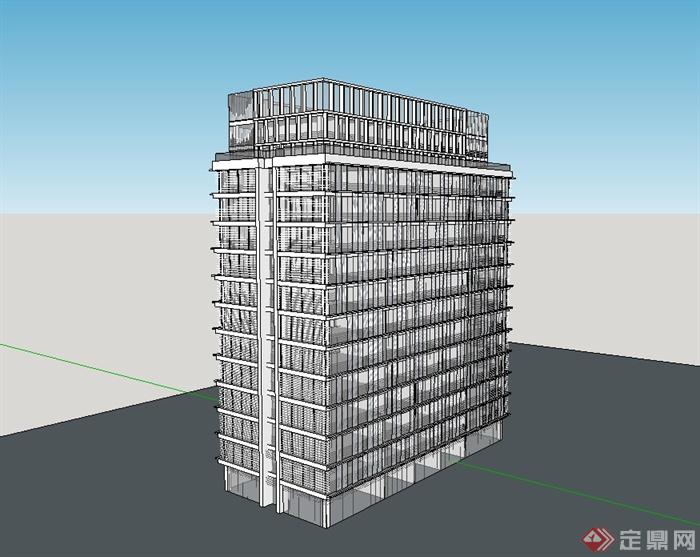 现代风格小高层详细的办公建筑楼设计su模型(3)