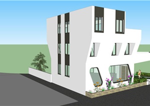某现代风格三层独栋别墅建筑设计SU(草图大师)模型