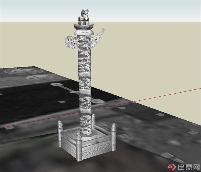 古典中式风格雕塑景观柱设计su模型(1)