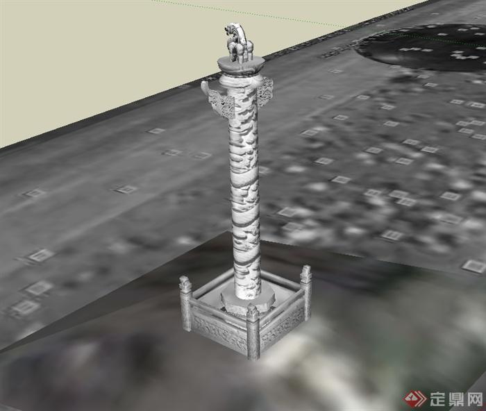 古典中式风格雕塑景观柱设计su模型(3)