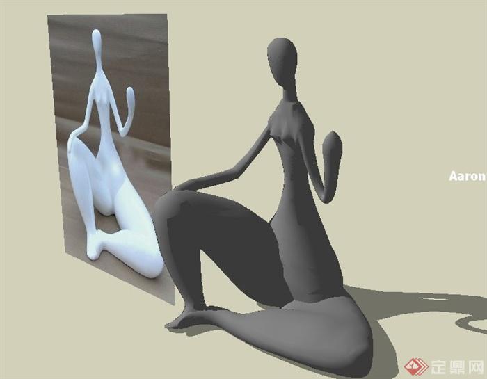 某抽象人物雕塑小品su单体模型(3)