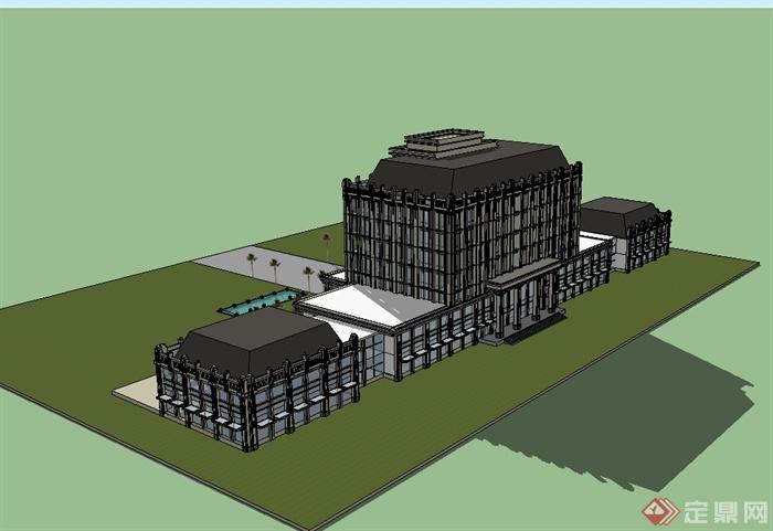 某详细新古典商业办公建筑楼设计su模型(2)