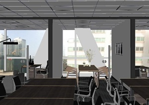 现代高档办公室室内装饰设计SU(草图大师)模型