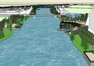 现代风格滨水河道景观环境设计SU(草图大师)模型
