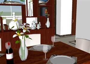 新中式风格餐厅客厅装潢设计SU(草图大师)模型
