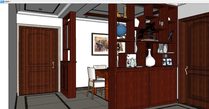 新中式餐厅+客厅装潢方案SU精致设计模型(2)
