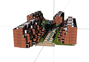 现代风格住宅建筑及中庭景观设计SU(草图大师)模型